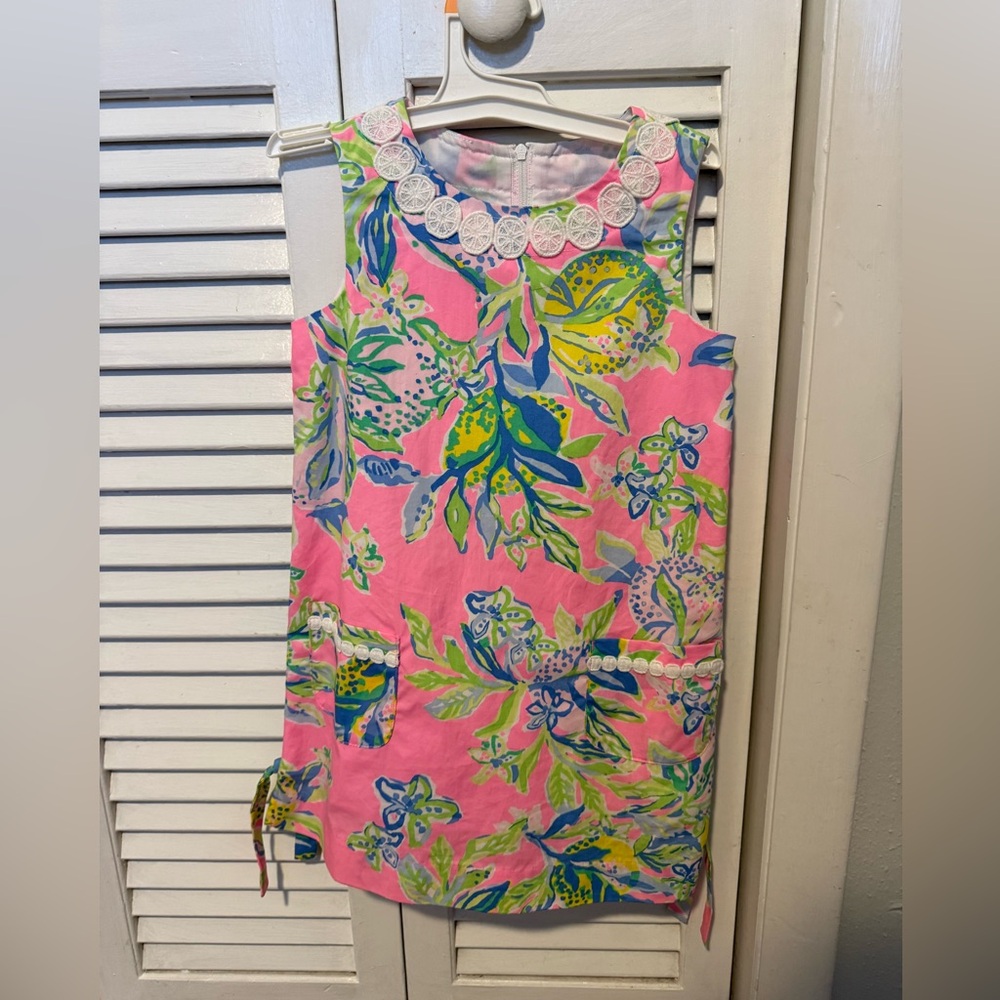 Lilly Pulitzer Girls' Pink Floral Sleeveless Dress with Lace Trim